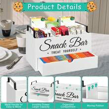 厨房台面零食收纳架，带把手的木质食品储藏盒，厨房、办公室零食吧收纳架，四格食品容器零食盒带抽屉，薯片、糖果等食品储藏收纳架，家居装饰，派对收纳，圣诞节收纳，新年收纳 - 黑色圖案 - 查看 6