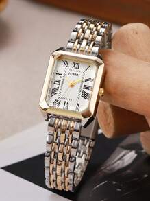 1 pezzo Orologio al quarzo di moda con quadrante quadrato, rivetto e cinturino in metallo, adatto come regalo di compleanno, per teenager, per vacanze estive, per il ritorno a scuola, come regalo di Ognissanti