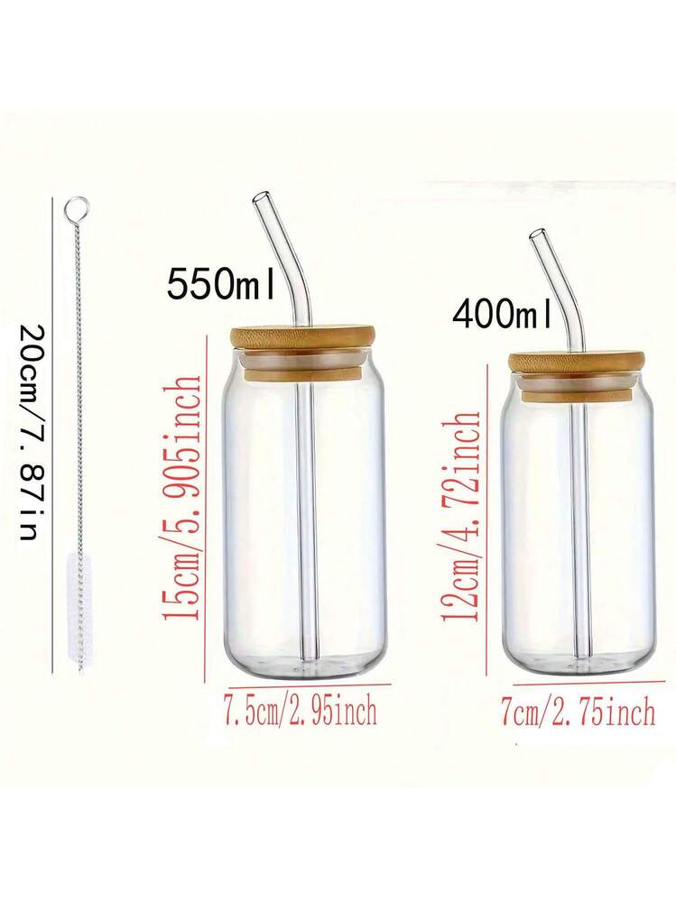 Set 4 Bicchieri In Vetro Con Coperchio Bambù - 500ml Per Bubble Tea