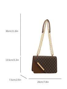 Mini Fashionable Plaid Contrast Stitching Crossbody Bag, Metal Chain Strap Shoulder Bag Square Purse, Suitable For Shopping - Coffee - View 6