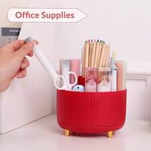 360 Rotación de bolígrafo púrpura y organizador de suministros de arte, organizador de computadora de 5 ranuras para oficina, escuela, hogar - Rojo - Ver 1