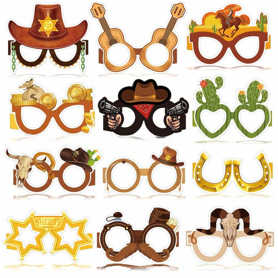 西部主题派对装饰及礼品，狂野西部纸杯，牛仔拍照道具，西部主题玻璃杯，生日派对用品