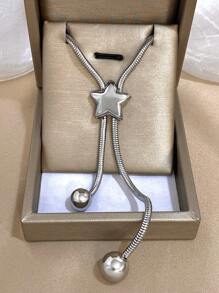 1 Pieza Collar largo de acero inoxidable con decoración de estrella dorada para mujer, collar de cadena para uso diario y fiestas, regalo de joyería