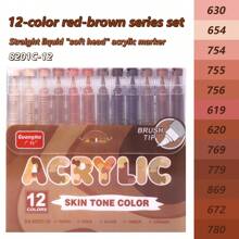 GuangNa 12 Colors Straight Direct Liquid Skin/Macaron Color Arcylic Marker Pen, Soft-Tip Animation Painting Marker Pen, Skin Color Art-Specific Acrylic Paint Markers, School Supplies,Back To School