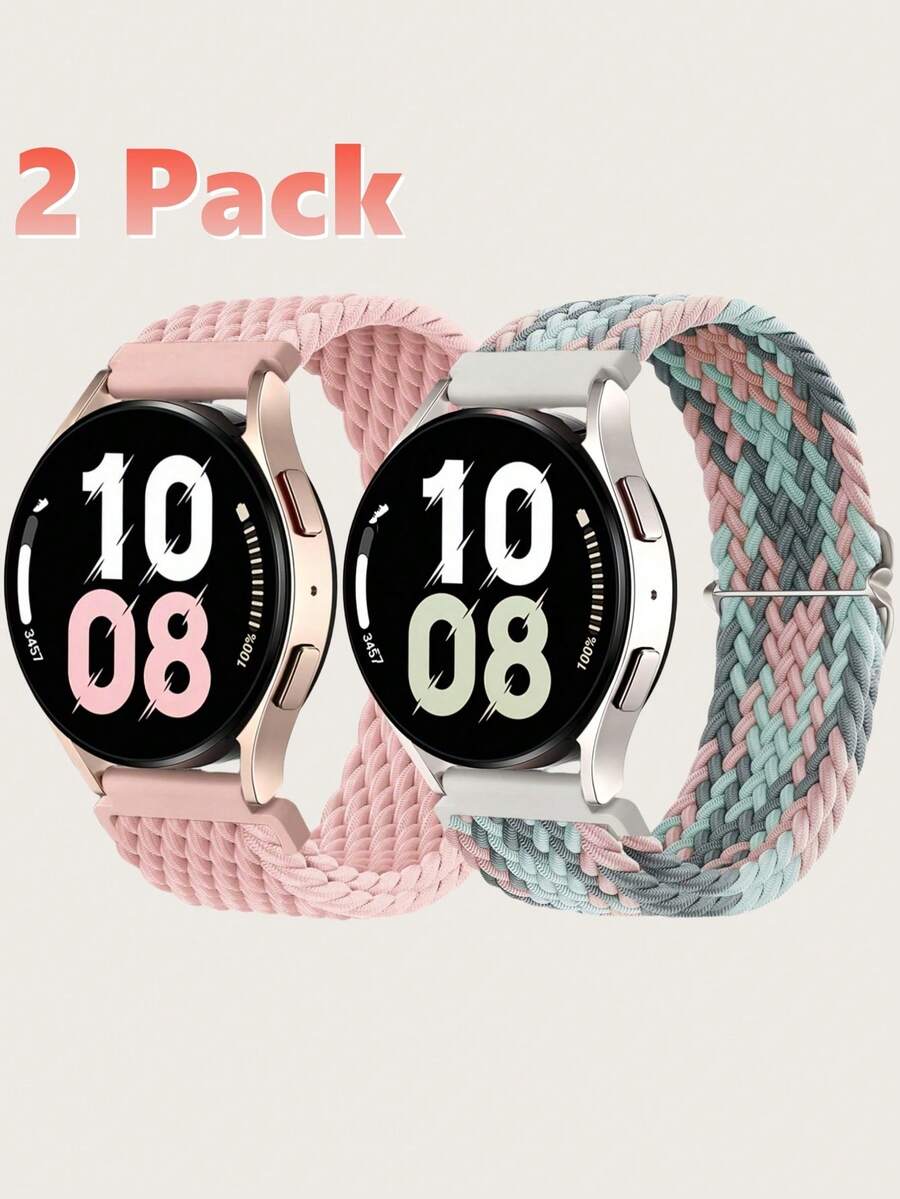 2条装20毫米编织弹力单圈表带，兼容三星Galaxy Watch 8/7 FE/6/5/4（40毫米/44毫米）、Galaxy Watch 6/4 Classic、Galaxy Watch 5 Pro（45毫米）、Galaxy Watch 4 Classic（42毫米/46毫米）、Galaxy Watch 3（41毫米）、Galaxy Active2，也兼容华为、荣耀、佳明、Amazfit等品牌手表，男女通用。