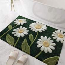 1pc Soft White Flower Print Faux Lambswool Bathroom Mat, Kitchen Rug, Doormat - Super Plush Microfiber, Suitable For Kitchen And Bathroom, Decorative Doormat