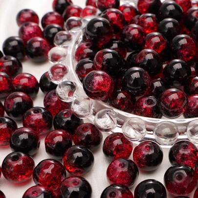50pcs 8mm Black & Red Glass Beads For DIY Bracelet, Necklace And Jewelry Making Accessories