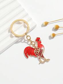 1 件时尚、优雅、可爱的大红色公鸡形钥匙扣/包包挂件，适合女性、汽车钥匙、包包装饰和学校礼物背包 - 金色 - 查看 2
