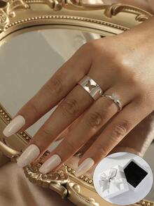 2pcs Ring Set, Butterfly Ring Set, Lover's Rings, Lover's Gift, Birthday Gift, Wedding Gift, Daily Wearly - Silver - View 1