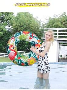 1pc Flamingo Pattern Oversized Thickened Swimming Ring With Handles, Adult Size, Anti-Rollover, Beginners Water Inflatable Floats Toy - Multicolor - View 11