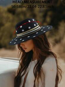 1pc Fashion Women's Black Cowboy Hat With Baby's Breath Flower Embellishment Design Western Cowboy Hat Top Hat For Banquet Afternoon Tea