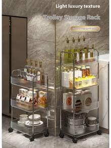 透明紧凑型滚动推车，多层移动储物架，适用于浴室、床边、零食、卧室、化妆品 - 彩色 - 查看 3