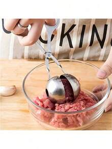 1个不锈钢肉丸制作器，不粘勺形模具，可用于制作肉丸、鱼丸或饭团，厨房小工具 - 銀色 - 查看 1