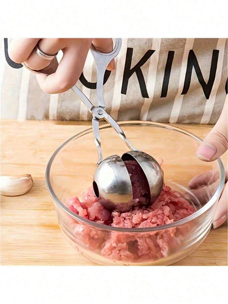 1个不锈钢肉丸制作器，不粘勺形模具，可用于制作肉丸、鱼丸或饭团，厨房小工具 - 銀色 - 查看 1