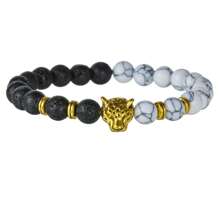 1 pieza Pulsera única para hombre con cabeza de leopardo y cuentas, para uso casual, deportivo y diario