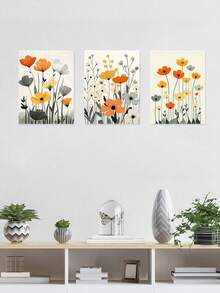 Set Of 3 Whimsical Poster, Soft Palette Wall Arts, Botanical Art Prints, Vibrant Flowers Canvas Print Wall Arts, Abstract Petals Canvas Modern Artwork, Nature Inspired Wall Arts, Wall Art, Room Aesthetic, Posters, Ideal Gift, Optional Framed ,Wall Art With Frame - 3Pcs/Set - View 12