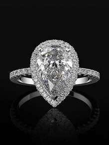 1pc Copper Rhinestone & Zirconia Water Drop Ring, Creative Shiny Bridal Wedding Jewelry For Women, Suitable For Daily, Dating, And Wedding Wear, Gift For Girlfriend/Friends