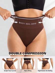 FLARIXA Women Seamless High Rise Thong Panty Tummy Control Thongs Shaperwear Slimming Underwear Body Building Brown Panties - Brown - View 5