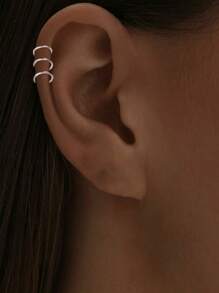 1PC 925 Sterling Silver 3-Layer Hoop Cuff Earring For Women Ear Cuff For Girls Non Pierced Ear Clips Cartilage Earring Women Jewelry