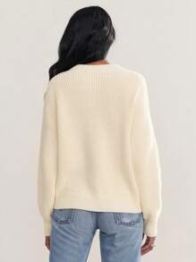 Women Casual Solid Color Round Neck Long Sleeve Loose Knit Cardigan, Autumn/Winter