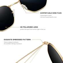 Gafas de sol polarizadas para mujer, gafas de sol de espejo planas hexagonales cuadradas de moda con protección - A33-plata/verde claro - Ver 8