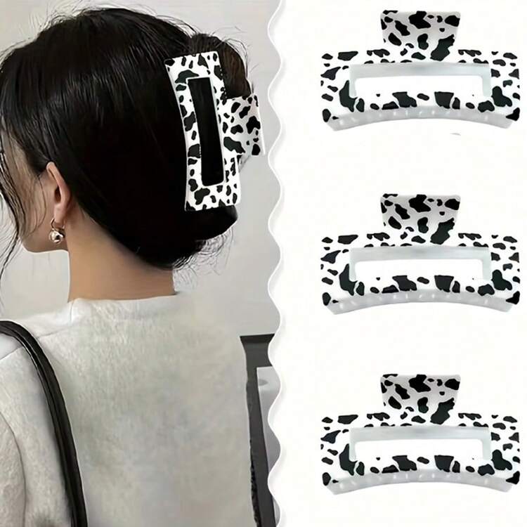 3 件优雅防滑奶牛印花发夹 - 可爱的黑白奶牛图案设计，时尚的 U 形日常发型固定夹，母亲节、生日夏季、爪夹秋冬发饰，适合女士度假装 - 彩色 - 查看 7