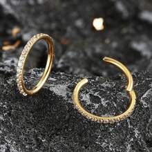 1pc High-End Stainless Steel Nose/Ear Hoop Ring With Zirconia, Closed Seamless Bevel Set, Suitable For Men And Women Everyday Wear