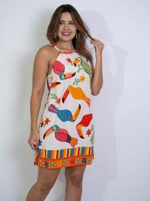Short Printed Dress With Back Zipper - Clear - View 2