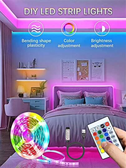 1 pieza Tira de luces LED para TV con iluminación trasera USB DIY, 3.28ft/100ft Luces de cuerda multicolor con control remoto, adecuado para guardería, paredes del hogar, dormitorio, pasillo, decoración del bar del jardín