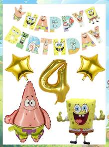 SPONGEBOB Conjunto de globos de Bob Esponja, decoración de fiesta de cumpleaños infantil de dibujos animados y anime, globos de película de aluminio, elementos de decoración de fondo