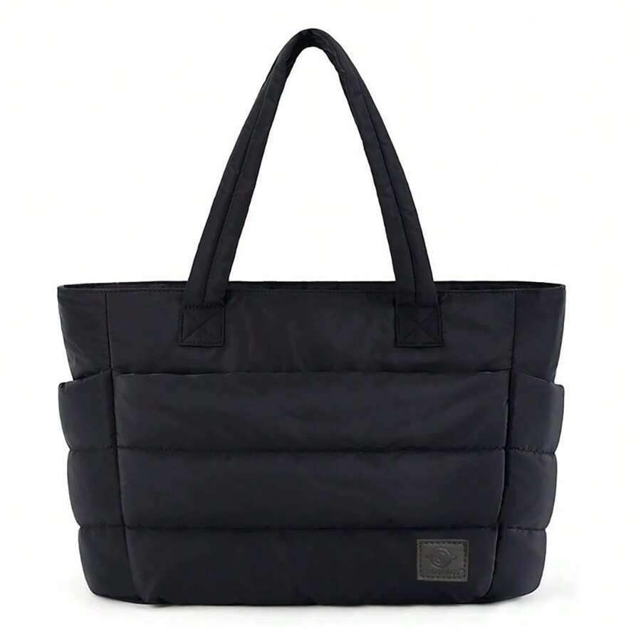 Lightweight Fluffy Tote Bag, Ladies Tote Bag, Cotton Bag, Multiple Pockets, Practical, Comfortable And Soft, Laptop Bag, Women's Handbag, Suitable For Travel, Work, Beach, Gym, Shopping - 黑色 - 查看 1