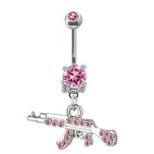 Piercing de ombligo en forma de pistola geométrica pequeña, joyería corporal de ombligo con cristal de rhinestones cool - forma de pistola - Ver 11