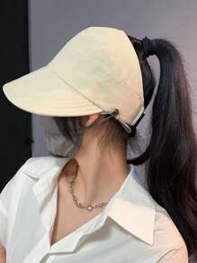 Breathable Women's Foldable Sun Hat, Wide Brim, UV Protection, Open Top Pointed Visor, Suitable For Ponytail