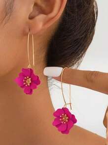 Charming Sweet Layered Flower Petal Design Long Earrings, Versatile For Women Daily Wear & Festivals