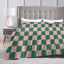 Soft, Warm Flannel Blanket - Pink And Green Plaid Pattern, Comfortable For All Seasons, Suitable For Sofa, Travel, Camping And Home Decor, Lightweight And Stylish, Made Of Polyester Fiber, Perfect For Modern Spaces