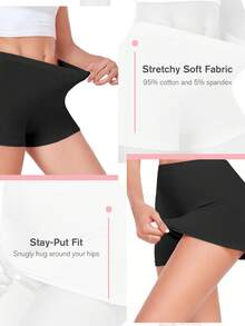 2 件女士纯色短裤，舒适贴身裤，防卷女士短裤，夏季弹力瑜伽短裤，运动服，无缝自行车短裤，休闲运动服，防刮骑行短裤，适合女士穿裙子，各种场合，使用率高 - 彩色 - 查看 3