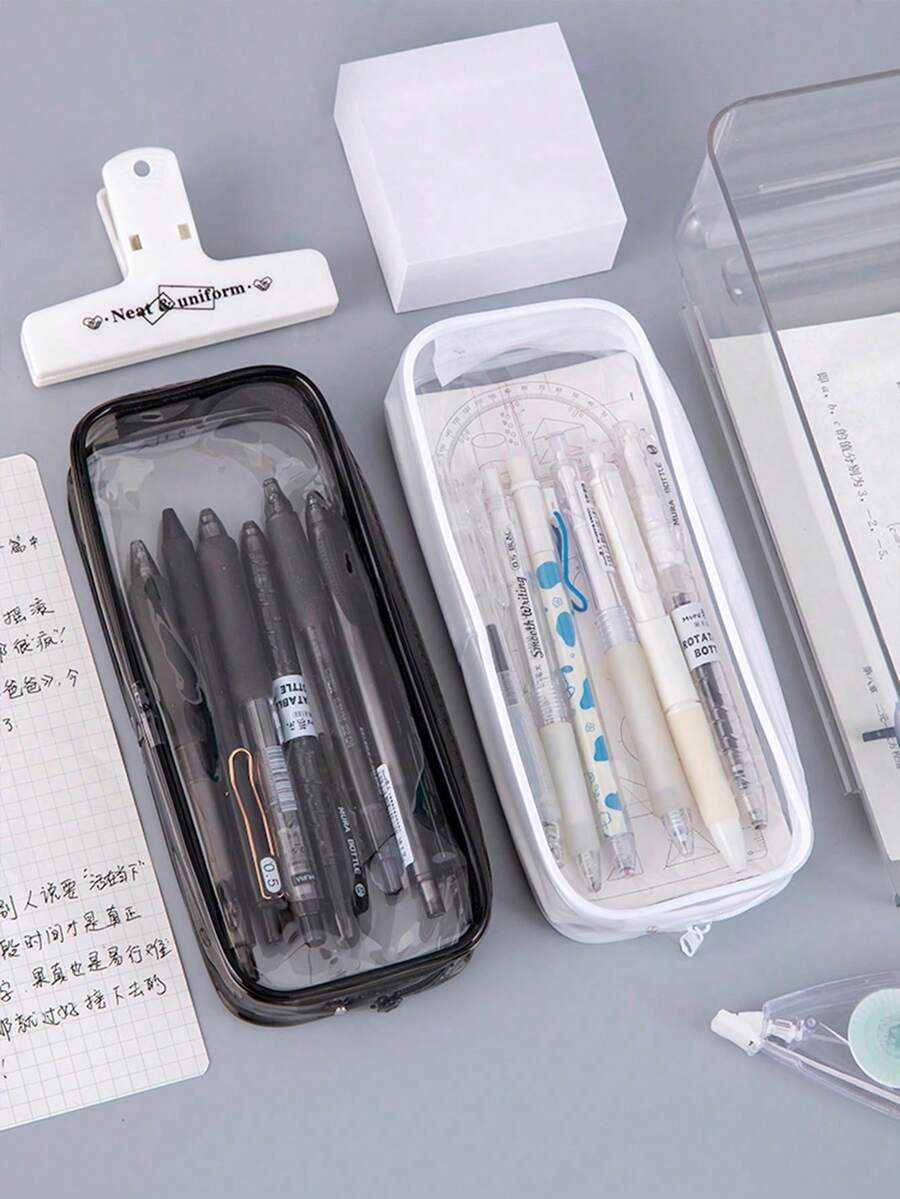 1pc PVC Pencil Case, Transparent Plastic Student Stationery Pouch With Large Capacity, Suitable For Girls INS Style Back To School,Pencil Pouch,School Bag - View 1