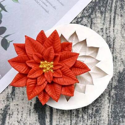 1/2 件一品红花朵硅胶模具 DIY 冬青叶形状环氧树脂工具香薰蜡烛石膏模具家居装饰