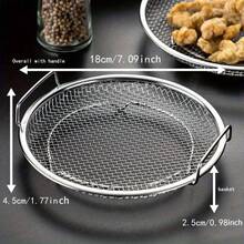 (1 Set) Round Shaped Oil Strainer Tray With Handle & Filter Net, Stainless Steel Portable Kitchen Drain Basket, Multi-Function Washing Basin - Multicolor - View 2