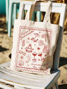 1 Custom Canvas Tote Bag, Beach Bag, Seaside Bridal Party Gift, Nautical Beach Bridal Bag, Cocktail Party Gift, Foldable Canvas Bag, Unique, Lightweight, Large Capacity, Casual, And Stylish, Suitable As A Tote Bag, Shoulder Bag, Casual Bag, And Shopping Bag. - Multicolor - View 4