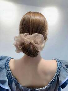 1pc Plain Elegant Large Hair Scrunchie, Women's Pearl Gauze Wrinkled Hair Tie Scrunchies Scrunchy Hair Ties