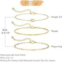 MBW Gold Bracelets Women, Dainty 14K Gold Plated Bracelet Stack Beaded Chain Bracelet Set Thin Small Cute Paperclip Bracelets Fashion Waterproof Jewelry Gold Accessories Women - 風格5 - 查看 5