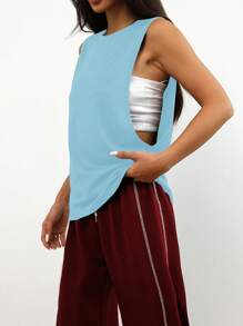 1 pezzo Maglia senza maniche casual, da corsa e fitness, ampia e comoda, di colore unito, per primavera/estate