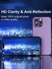 3 piezas Película protectora de lente de cámara para iPhone 14 Pro/14 Pro Max/17/16 Pro Max/16 Pro/15 Pro Max/15 Pro/13 Pro Max/13 Pro/12 Pro Max/13 Pro/12 Pro/11, Cubierta de lente de vidrio templado 9H, Accesorios decorativos de metal, Brillo morado