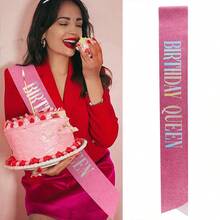 Bling Rhinestone Różowa kryształowa korona Tiara Urodzinowa Królowa Szarfa I Korona Dla Kobiet Zestaw Dekoracji Urodzinowych Królowa Brokat Kryształowe Akcesoria Do Włosów - Różowy - Zobacz 2