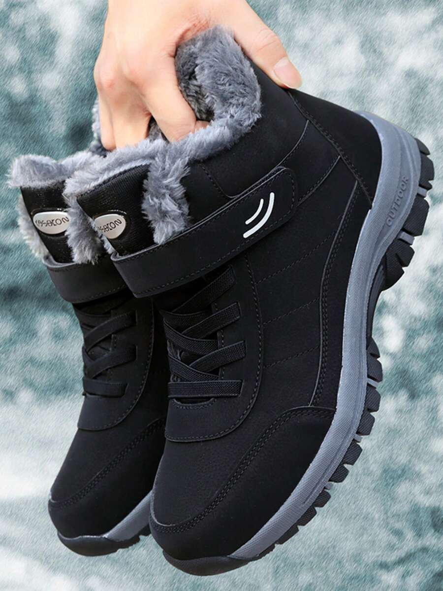 雪地靴，防滑耐磨，保暖内衬男士登山靴，适合冬季户外活动 - 黑色 - 查看 1