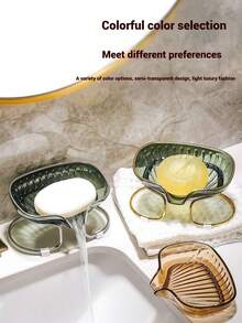 Light Luxury Elegant Green And Gold Soap Dish With Metal Frame - Rectangular Plastic Soap Dish For Bathroom Storage, Stylish Design Bathroom Accessories Bathroom Organizer Back To School - Multicolor - View 3