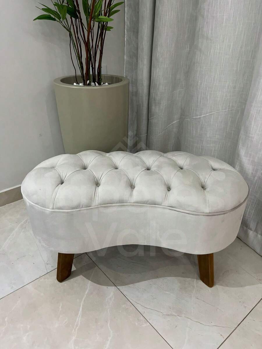 Double Bean Puff Stool With Reinforced Wooden Legs Up To 130kg - Cream - View 1