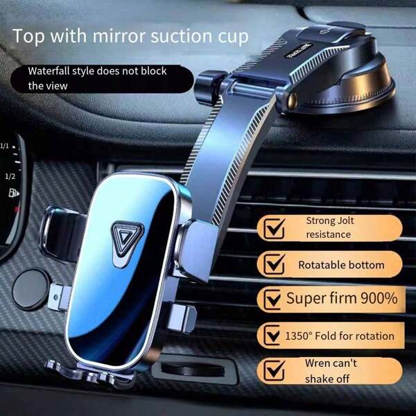 1 pieza Soporte de teléfono plegable y retráctil de metal giratorio 360°, soporte de escritorio y coche, portátil para transmisión en vivo compatible con iPhone, teléfono Android, regalo para cumpleaños, familia, amigos para soporte de teléfono de ventilación de aire del coche, accesorios del coche, soporte de teléfono del coche