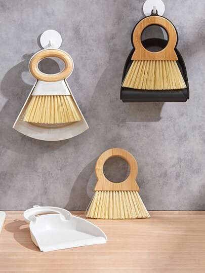 1 套木制迷你扫帚和簸箕套装，桌面清洁刷扫帚、小簸箕和垃圾铲，用于清理宠物垃圾、洒落的宠物食品以及沙发或床上的毛发/碎屑
